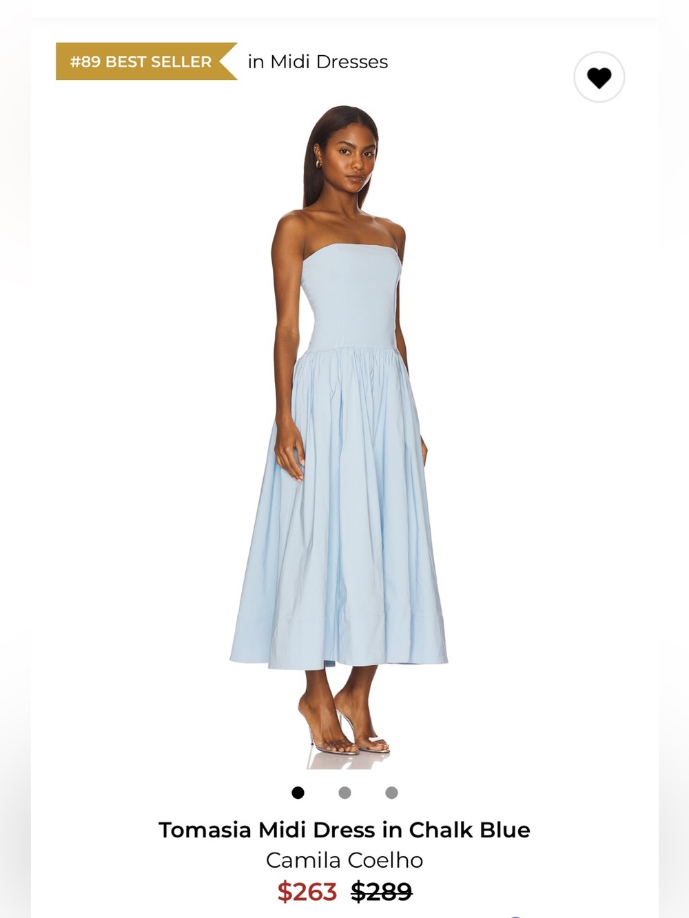 Camila Coelho Strapless Midi Dress in Chalk Blue, M